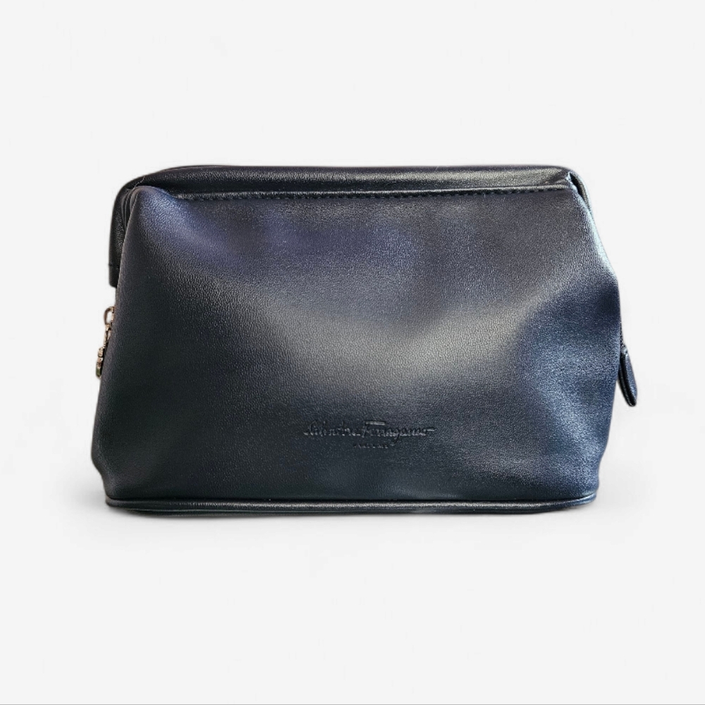 Salvatore Ferragamo Parfums Dark Blue Zippered Cosmetic Travel Bag